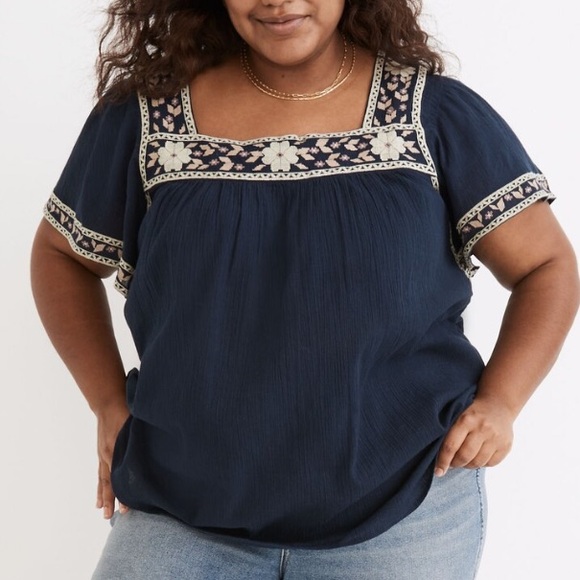 Madewell Tops - Madewell 1X Plus Boho Embroidered Square-Neck Top